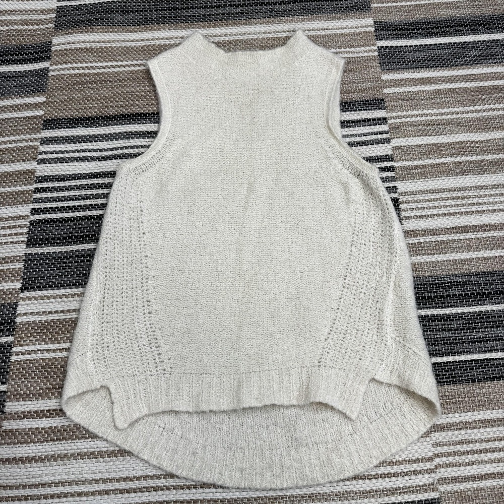 Milly Sweater Women's P 0-2 Ivory Cashmere Blend Mock Neck Sleeveless High Low‎